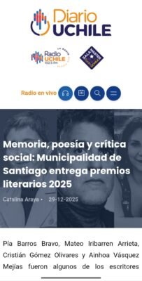 Memoria, poesía y crítica social: Municipalidad de Santiago entrega premios literarios 2025 « Diario y Radio Universidad Chile