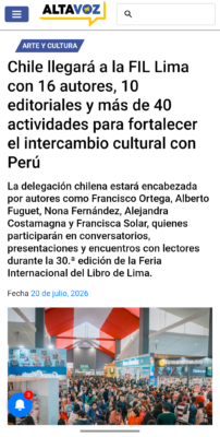 Chile llegará a la FIL Lima con 16 autores, 10 editoriales y más de 40 actividades para fortalecer el intercambio cultural con Perú